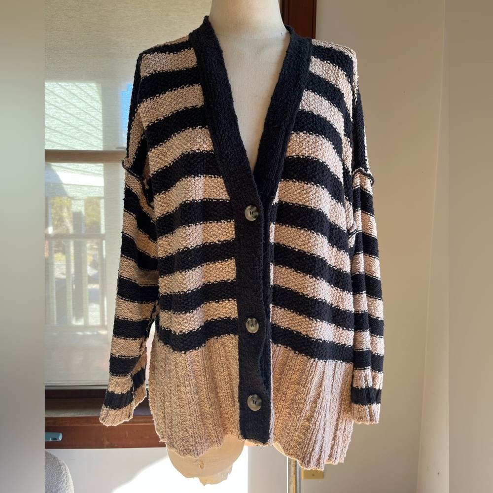By Together Black and Taupe Striped Cardigan